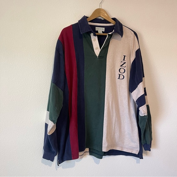 Izod Other - Mens Vintage Izod Sport Rugby Polo Shirt sz XL Colorblock Long Sleeve 90s 80s